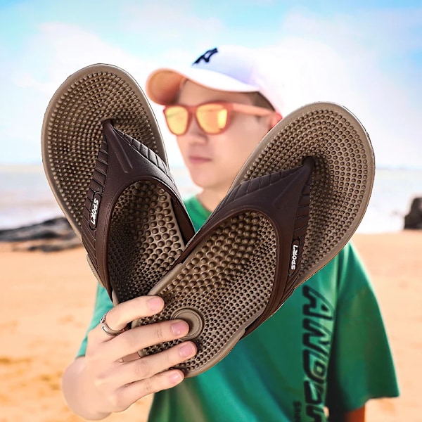 Sommaren Mäns Flip-Flops Massage Granule Män Toffpar Bekväm Strand Sandaler Män Casual Skor Hus Flip Flops Badet Rumskor Khaki 40