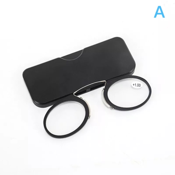 Stick On Phone Mini Clip Nose Bridge Läsglasögon Ultratunna läsglasögon 100-350 bärbara presbyopiska glasögon med case A