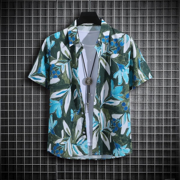 【14 färger】 Tropisk printed tröja för män unisex casual toppar C71 Green 2XL-65-70kg