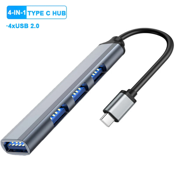 HUB USB 3.0 4 Ports S6 Typ C 3.1, Répartiteur Multi USB, Adaptateur OTG för Xiaomi, Huawei, Lenovo, Macbook Pro, Port USB 3.0, 2.0 Type C 2.0