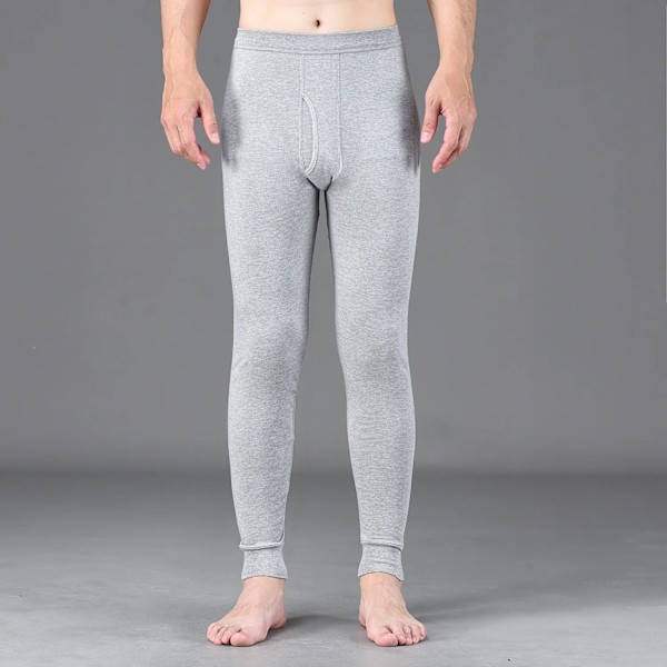 100% Ren Bomuld Termisk Underbukser Mænds Underbukser Leggings Strømpebukser Vinter Bomuld Uld Bukser Light Grey 2XL 65-75KG