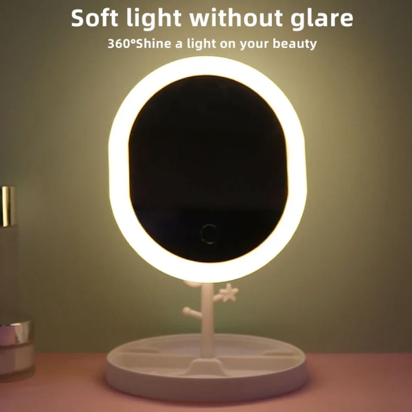 Sminkspegel med LED-ljus Uppladdningsbart skrivbordsfyllningsljus Skrivbord Vikbart metall Skönhetsförbandsspegel för hemmets sovsal pink 1PC