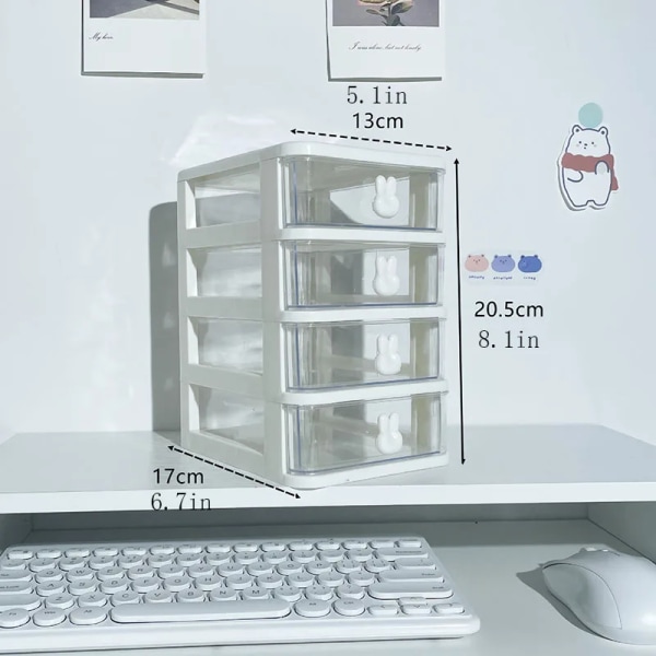 Multifunktionell Desktop Organizer låda med pennhållare och förvaringshylla för hårtillbehör Four layers white