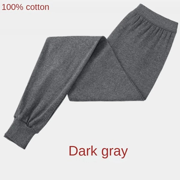 100% Bomulls Termiska Underkläder Byxor Höst Herrar Ren Bomull Varma Byxor Hög Midja Varma Lösa Byxor Stickade Byxor Dark Grey 3XL 70-80KG