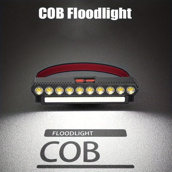 1 ST Super Bright LED COB-strålkastare, USB uppladdningsbar 8/10-huvud vattentät pannlampa, lämplig för utomhusjaktcamping, viltfiske, utomhuscykling