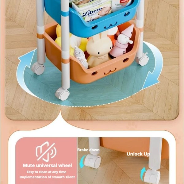 Bogreol Snack Stativ Mobil Legetøjsopbevaring Trolley Børns Snack Organizer Hylder Soveværelse Multilayer Babyer Diverse Trolley 3F With pulleys