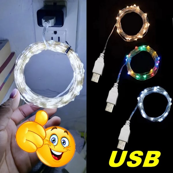 5M 10M 20M USB LED Lysstreng DC 5V Sølvtråd Garland Lys Vandafvisende Feelygter Til Jul Bryllup Fest Dekoration Green 3m-By USB