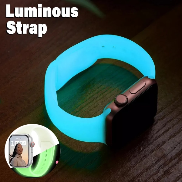 Lysande silikonrem för Apple Watch Band Ultra 49mm 8 7 45/41mm Sport Loop Armband För Iwatch 6 5 4 Se 44mm 42mm 40mm 38mm luminous lime 42 44 45 49mm SM