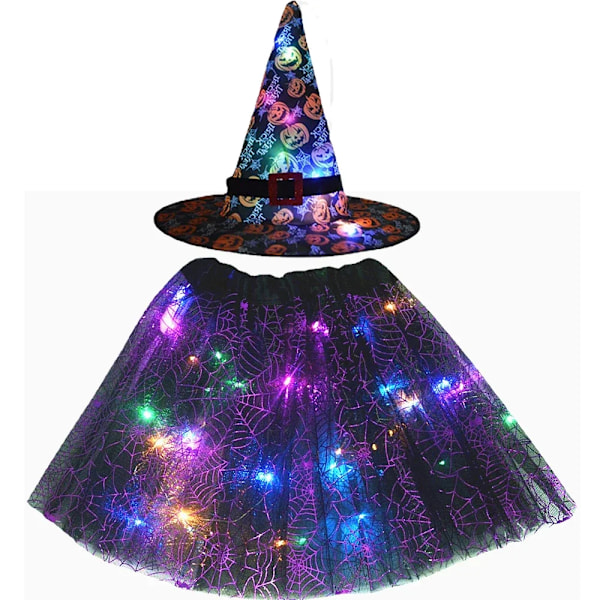 Kvinder Børn Pige Lysende Led Glow Lights Alv Heks Hat Stjerne Skjold Spider Web Troldmand Kostume Fest Gave Halloween Festivaler 12 for teens or women