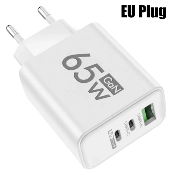 Gan Snabb Laddning 65W Usb Typ C Laddare Eu Kr Pd 3.0 Snabbladdning Vägg För Telefonadapter För 15 Xiaomi Huawe I Samsung EU White