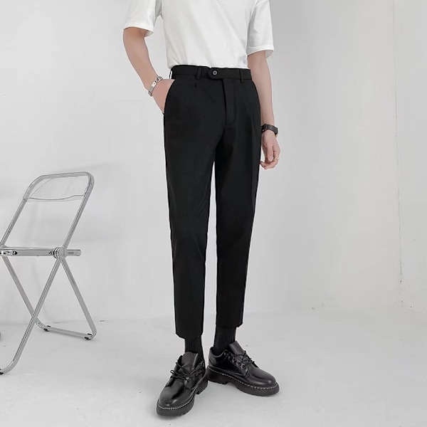 Kevät ja syksy nuoret pienet puvut housut miesten kapea rento housut Slim Fit suora trendi 9 nilkkapituus housut S drapeerattu puku housut miehet Black 27