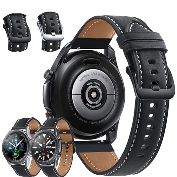 22mm 20mm Läderarmband För Samsung Galaxy Watch 3 41 45mm 46mm 42mm Armband För Amazfit GTR GTS 4 3 2 Klockarmband för Huawei GT black bk 22mm