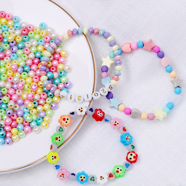 1000 st 24 girds färgglada plastpärlor med 2 st pärlor elastiskt rep för kreativt mode DIY Armband Halsband Hantverk Smyckestillbehör