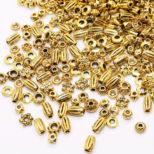 100/200 st blandade antika silver guldfärgade fatformade rörpärlor zinklegering mellanlägg lösa pärlor för DIY-armband smycken Silvery 200PCS