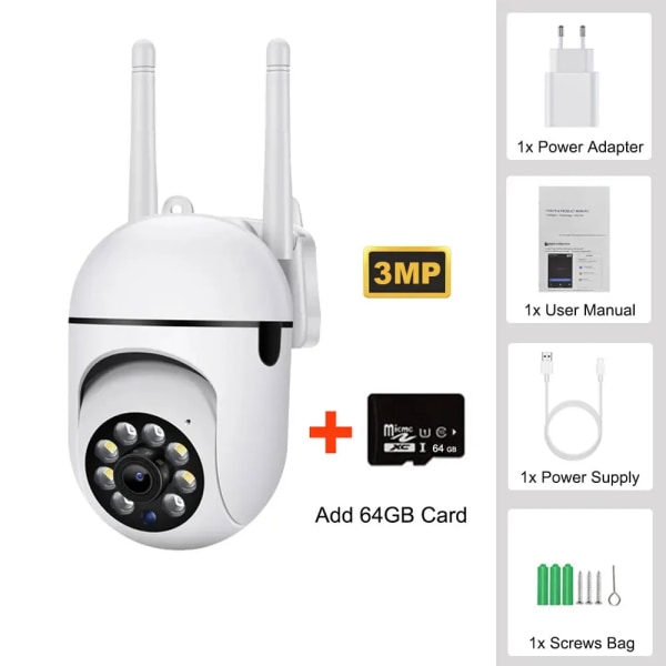Mini Wifi IP-kamera 10X Digital Zoom HD 1080P Övervakning PTZ-kamera Automatisk spårning Night Vision CCTV Säkerhet Hemma Baby Monitor US PLUG 3MP Add 64G Card