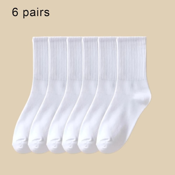 6 par kvinders mid-tube sokker ensfarvet efterår vinter åndbar komfortabel sport svedabsorberende mand og kvinde strømper 6 Pairs White B One Size