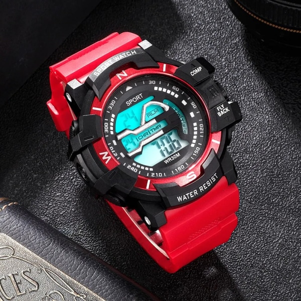 Män Digital watch 30 m vattentät armbandsur LED Quartz Klocka Watch Man Stora klockor Herr Relogios Masculino Red