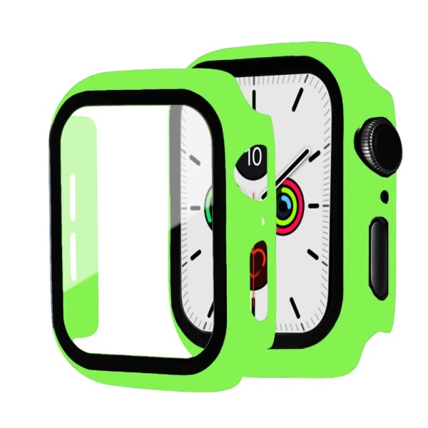 Glas+ cover För Apple Watch Case 44mm 40mm 42mm 38mm stötfångare Skärmskydd för Apple Watch Tillbehör 9 8 7 6 5 4 3 41mm 45mm Fluorescent green 28 Series 7-8-9 41mm