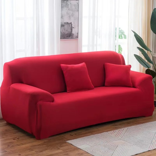 Enfärgade elastiska sofföverdrag för vardagsrum Spandex sektionshörnsoffa Underklädnader Cover 1/2/3/4 sits Red 3-seat 195-230cm