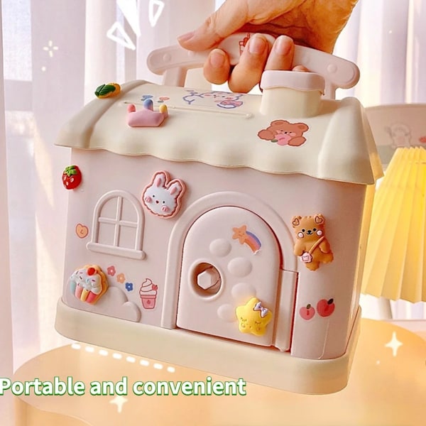 Söpö Piggy Bank Anime Cartoon Square Money Box Piggy Bank Lukolla Ja Avaimella Seteleille Lapsille Joulu Uusivuosi Lahja 2023 Pink