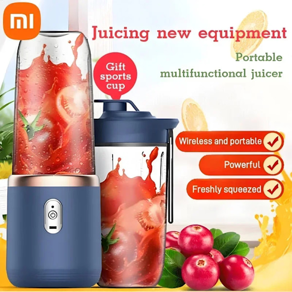 Xiaomi Elektrisk Frugtpresser Multifunktionel Dobbelt Kop Bærbar Juicer Frugt Blender Milkshake Saftpresser USB Smoothie Blender Blue Double Cup