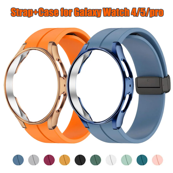 Original Silikonrem+ Case För Samsung Watch 4/5 40 44mm Watch 5 Pro 45mm Magnetiskt spänne Band Galaxy Watch 4 Classic 42 46mm green Watch 5 Pro 45mm