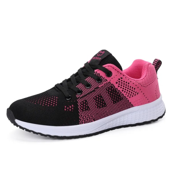 Andningsbara löparskor för kvinnor Lättvikts Anti-halk sportskor för kvinnor utomhus Mjuka sneakers för kvinnor Snörning Mode Tennis Black Rose Red 36