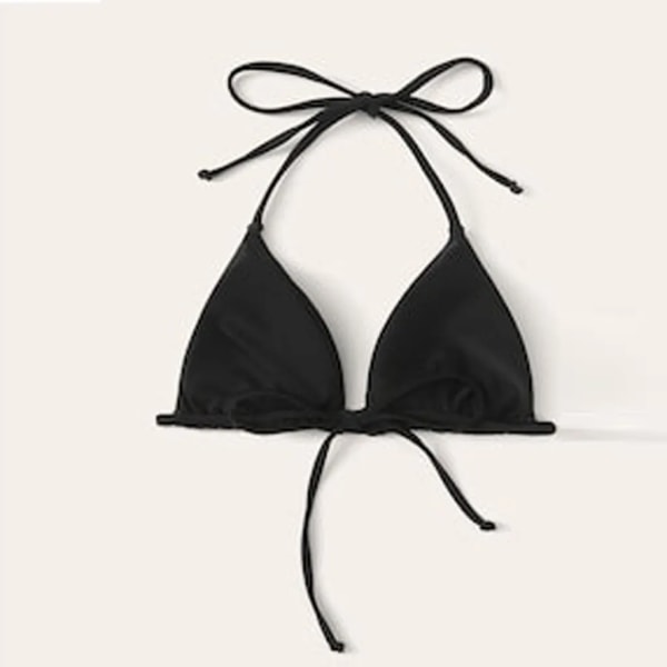 Sexig triangel dam bikini baddräkt topp enfärgad mode slips hängande hals baddräkt topp sommar strand Casual bikini baddräkt Black L