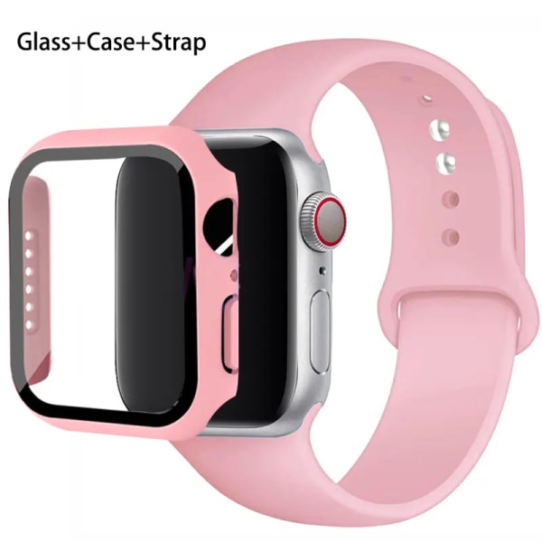 Glas+ Case+ Rem För Apple Watch -band 44mm 45mm 42mm 41mm 40mm 38mm Silikonarmband iWatch-serien 8 9 7 6 5 4 3 SE 29 light pink 38mm series 321