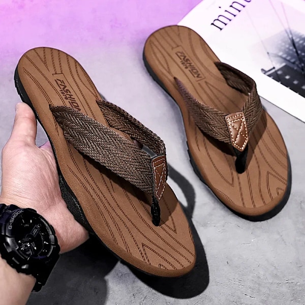 Jumpmore Skor Män Flip Flops Mode Män Sandaler Utomhus Mjuka Sommaren Tofflor Storlek 39-46 BROWN 39-40