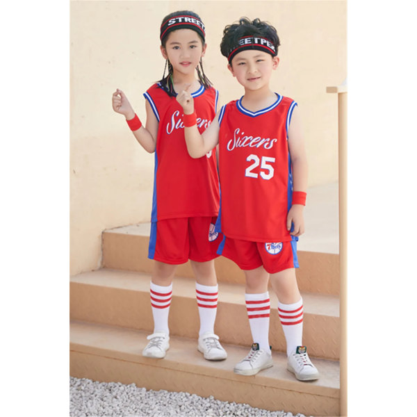 NYTT 23/24 pojke flicka 76ers nr 25 Baskettröjor Barnuniform set grundskoletröja spellag uniform träningsväst Red (10-11Y)-kids-26