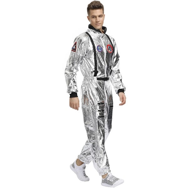 Halloween Christmas Silver Spaceman Män Kvinnor Rymddräkt Vuxna Barn Astronaut Kostym Familjeparti Klä Upp Födelsedag Gåfa T Men M