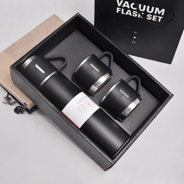 500ml 304 rostfritt stål vakuumisolerad flaska set kontorsstil kaffemugg termos flaska bärbar kolv karaff black Set