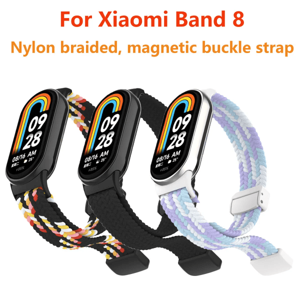 Lämplig för Xiaomi band 8 armband, nylon flätad rem, magnetspänne, lyxig personlighet, mi band 8 utbytesrem Bright Pink For Mi Band 8