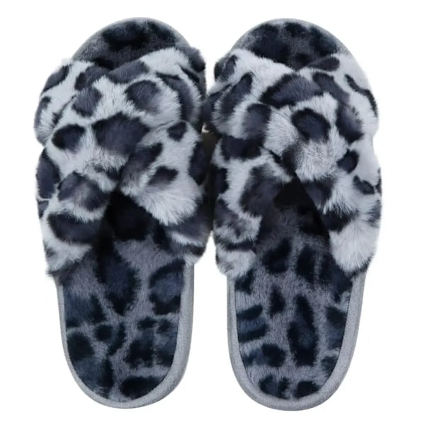 Eyriphy Vinter Varme Toffpar Kvinder Cross Band Bomuld Sandaler Fluffy Blød Bund Slides Plys Fuzzy Hjem Toffler Hyggelige Pels Sko Camouflage Gray 1 42-43