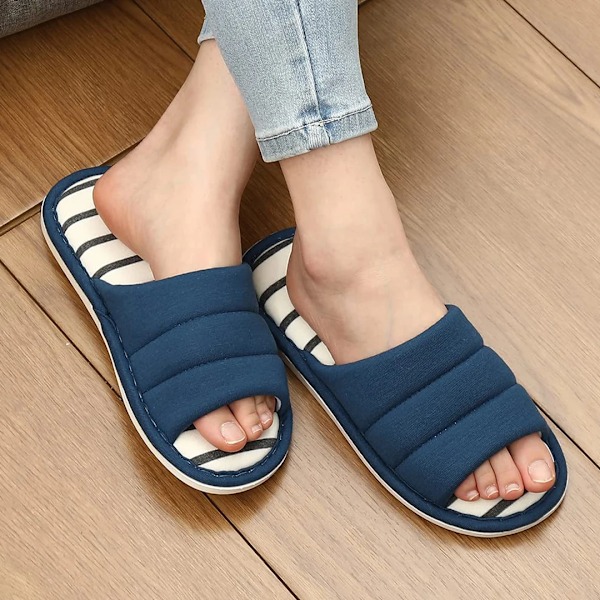 Crestar Nya Kvinnor Bomull Topar Fashion Öppna Tofflor Mjuka Minnesskum Hem Skor Kvinnliga Sovrum Flat S Slätmaskiner Blue 39-40(9.4-9.6 inch)