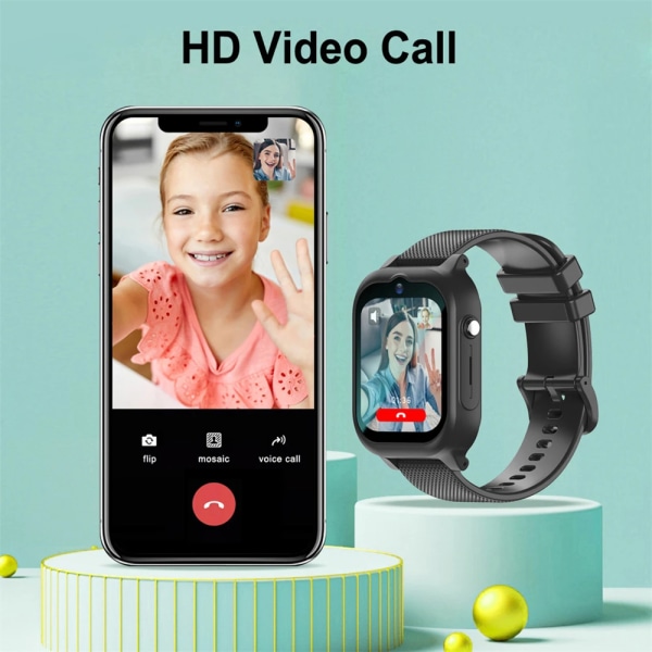 Barn Smart Watch Vattentät 4G Barn Smartwatch SIM-kort GPS LBS WIFI Plats Videosamtal SOS Armbandsur För Pojke Tjej Present Black