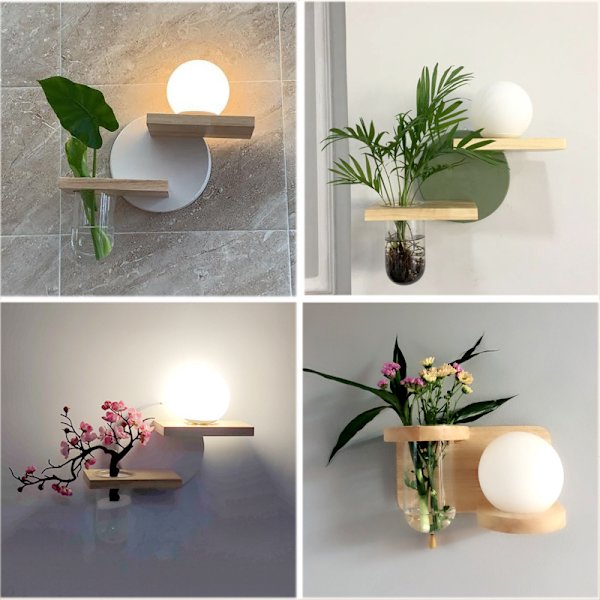 Nordisk Soveværelse Væglampe Sengelampe Stue Baggrund Vægdekoration Studie Gang Balkon Japansk Massivt Træ Plante Væglampe House Glass Right Bulb Not Included