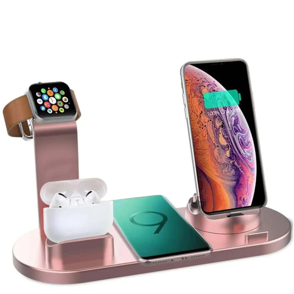 30W 7 in 1 Trådlös Laddare Stativ Pad För iPhone 15 14 13 12 11 X Watch Airpods Skrivbord Telefonladdare Laddnings Dock Station Laddare Rose gold