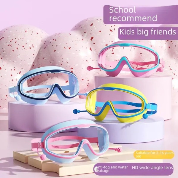 Vattentät anti-dim High Definition Transparent Simglasögon För Barn Pojkar Flickor Stor ram Children's blue pink-bags