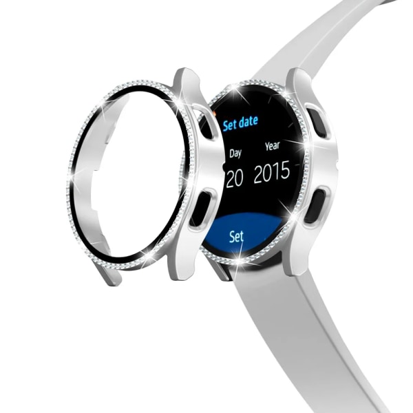 Case till Samsung Galaxy Watch 6 5 4 40 mm 44 mm skärmskydd PC Bumper Härdat glas Diamond Integrerat case Silver Galaxy Watch4 5 40mm