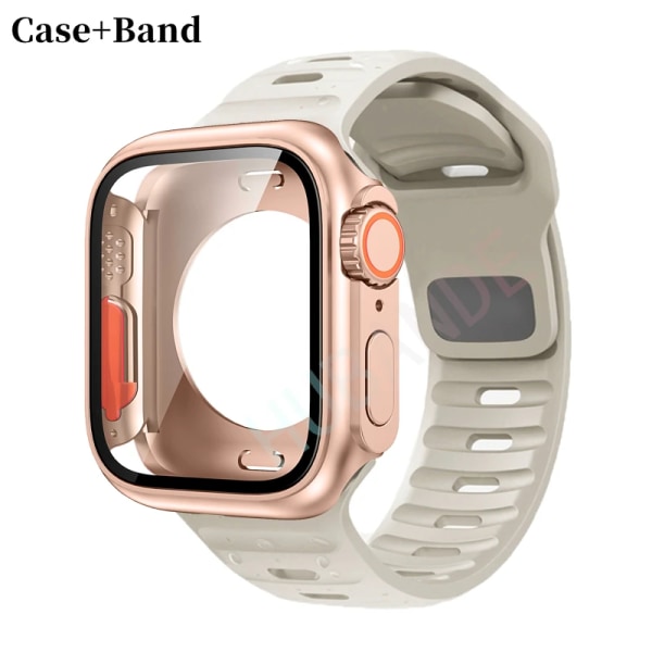 Silikonrem+ case För Apple Watch Case 44mm 45mm 41mm 40mm Skärmskydd Byt till Ultra For iWatch Series 8 7 SE 6 5 3 14 Starlight-pink Series 7 8 9 41MM