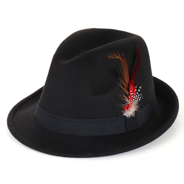 Hett säljande fjäder Billycock cap i brittisk stil Mode All-Match Herr- och Damylle Retro Gentleman Fedora-hatt Black One Size