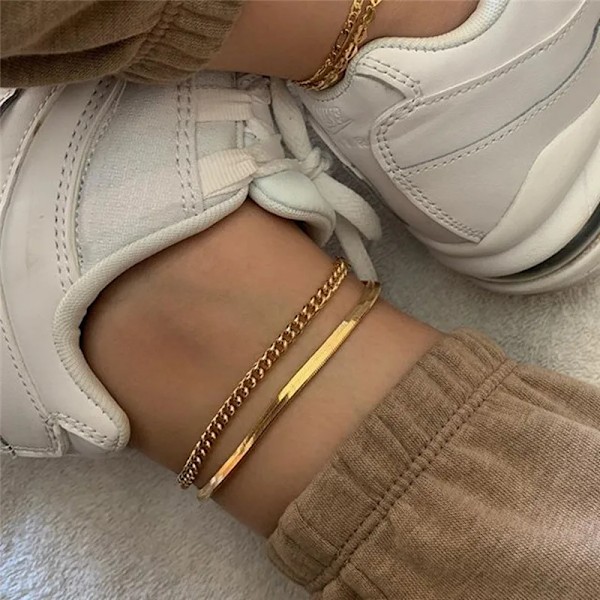 Yobest Guldfärg Kedja Anklet För Kvinnor Sommarstrand Foot Smycken På Benet Minimalistiska Anklet Kvinna 50387