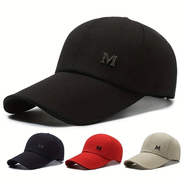 Cool Hip Hop Retro Böjd Brätte Baseball Cap, Metall M Decor Trucker Hat, Enfärgad Snapback Hatt För Casual Fritid Utomhussport Black