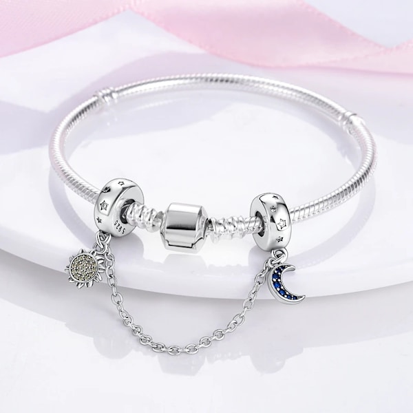 925 Sterling Silver Clip Charms Säkerhetskedja Charm Silikon Propp Pärla Fit Smycken Göra För Pandora Armband T Diy KTC485