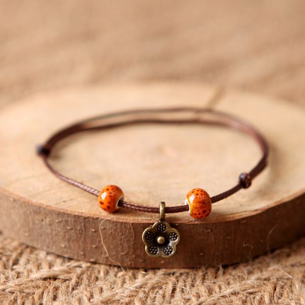 Qingge Jingdezhen Keramiikkahelmi Rannekoru Anklet Parhaan Ystävän Boheemi Retro Ensimmäinen Lehti Korut Koju Crack Glaze Light Green
