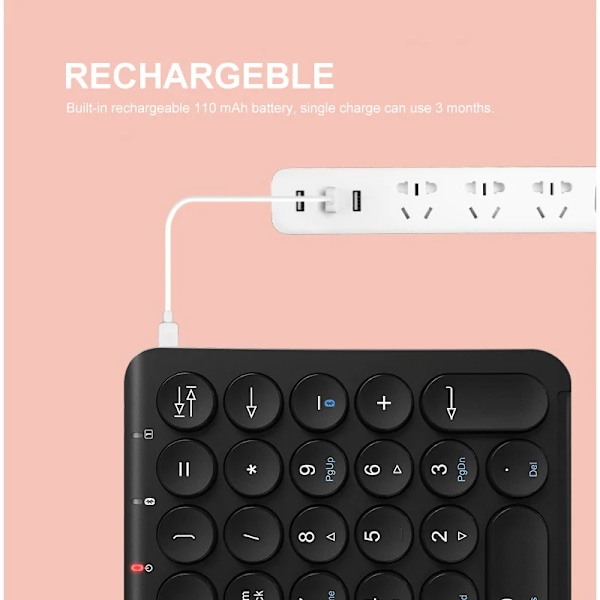 Bow 22 Nøgler Trådløs Nummer Pad Genopladelig Bluetooth Numerisk Tastatur Runde Keycaps Numpad Numpad Nummer Tangentbord Tangenter Til Bærbar Ipad Blue