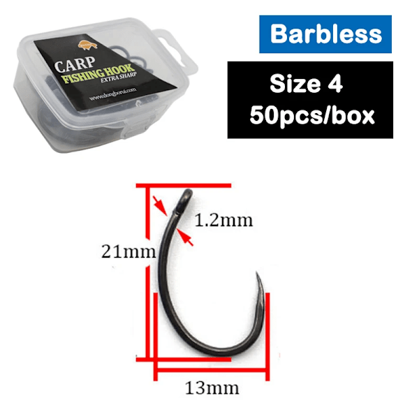 50Pcs Ptfe Beläggning Hög Koldioxid Rostfritt Stål Grivade Barckade Krokar Fiske Krokar Med Detaljhandel Original Box 2 4 6 8. Barbless-Size 4