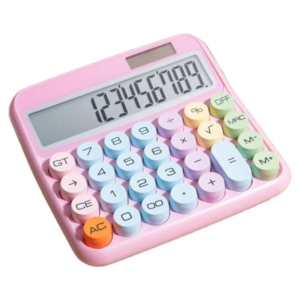 Miniräknare Vintage Skrivmaskin Style Soldriven stor skärm 12-siffrig Display Miniräknare för kontorsskola för student Pink